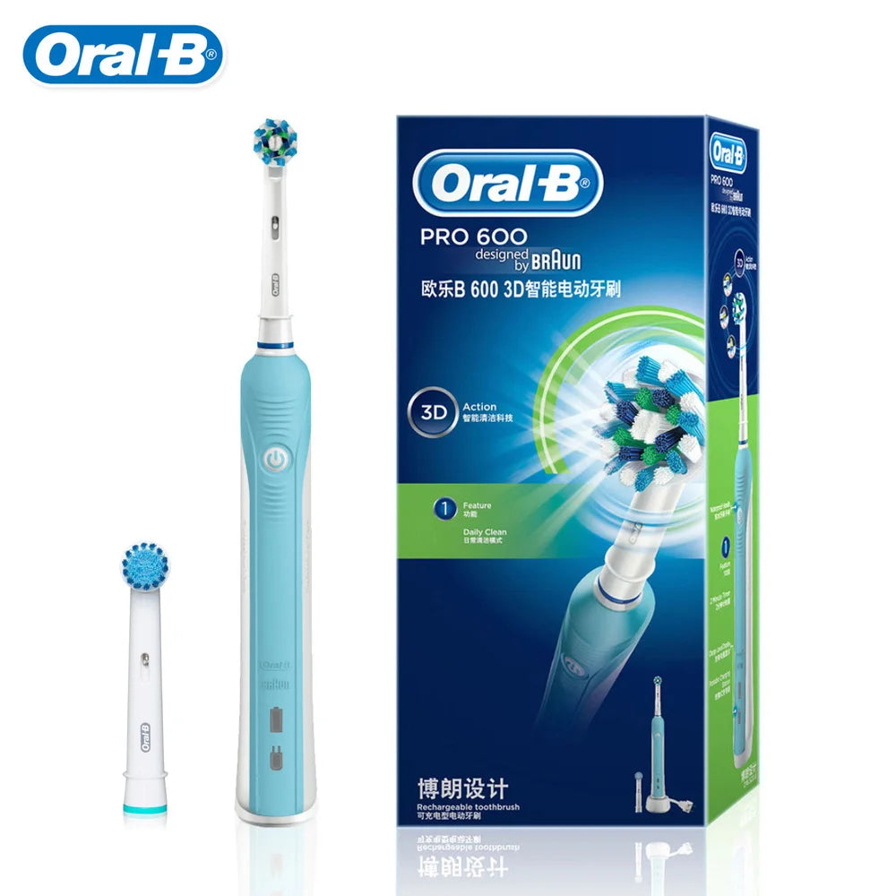 🦷 Cepillo de Dientes Eléctrico Oral-B Pro600: Blanco 3D, Cabezal Redondo y Resistente al Agua 🌟