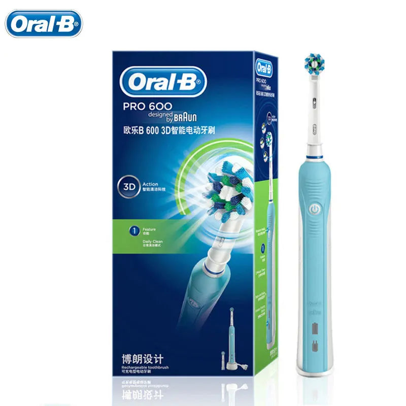 🦷 Cepillo de Dientes Eléctrico Oral-B Pro600: Blanco 3D, Cabezal Redondo y Resistente al Agua 🌟