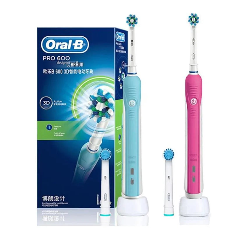 🦷 Cepillo de Dientes Eléctrico Oral-B Pro600: Blanco 3D, Cabezal Redondo y Resistente al Agua 🌟