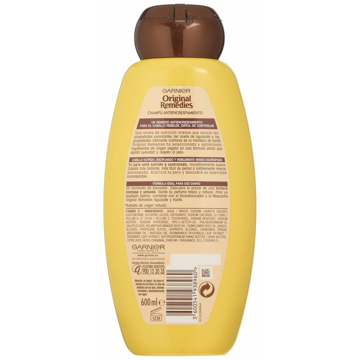 Anti-Frizz Shampoo Garnier Original Remedies Shea Avocado 600 ml