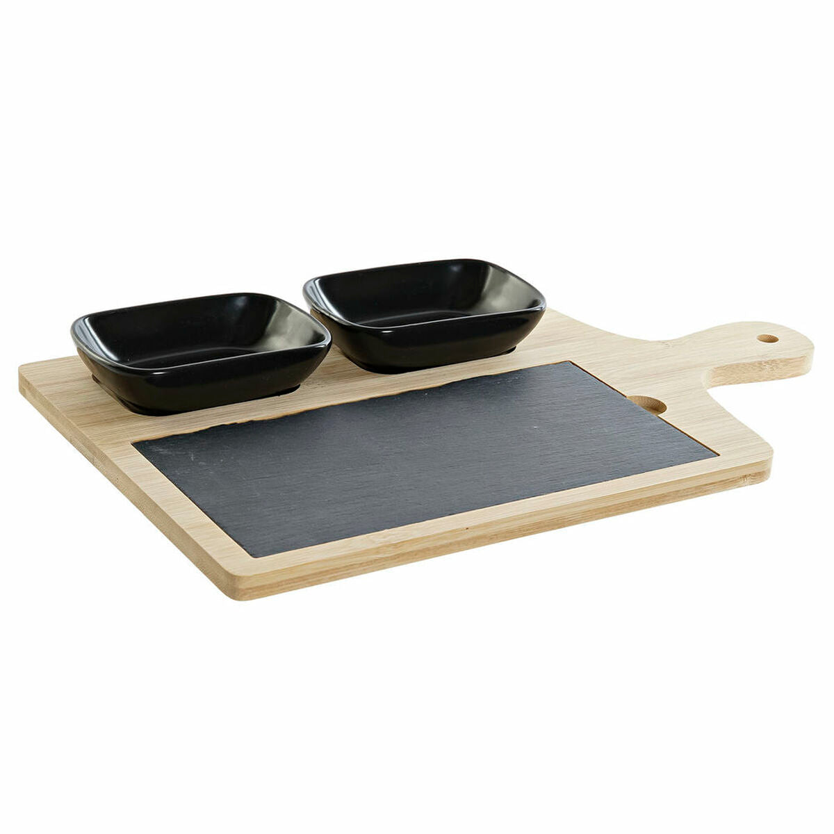 Appetizer Set DKD Home Decor Black Natural Bamboo Plastic Stoneware Board 33 x 19,7 x 3,5 cm (4 pcs)