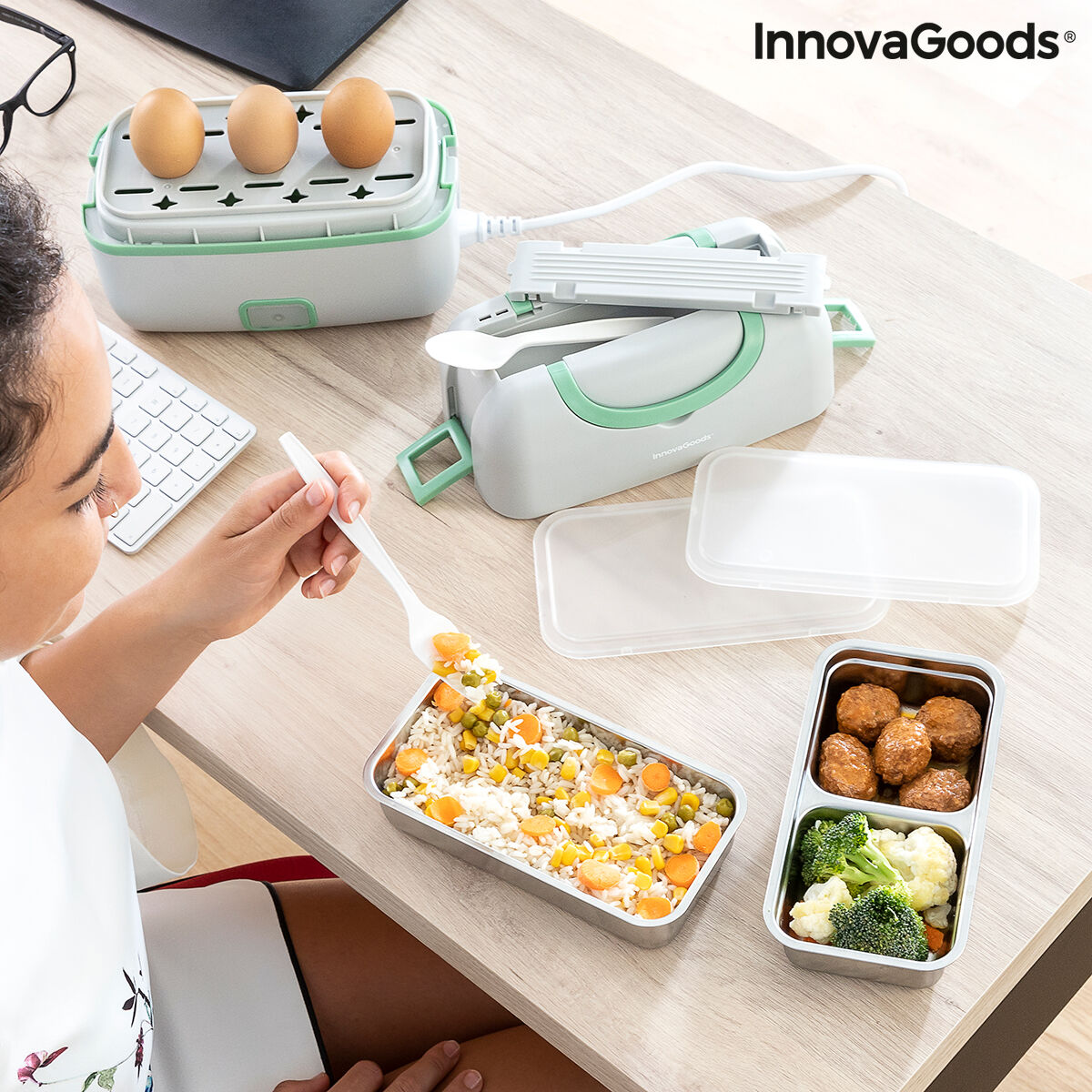 3-in-1 Electric Steamer Lunch Box with Recipes Beneam InnovaGoods (Refurbished A)