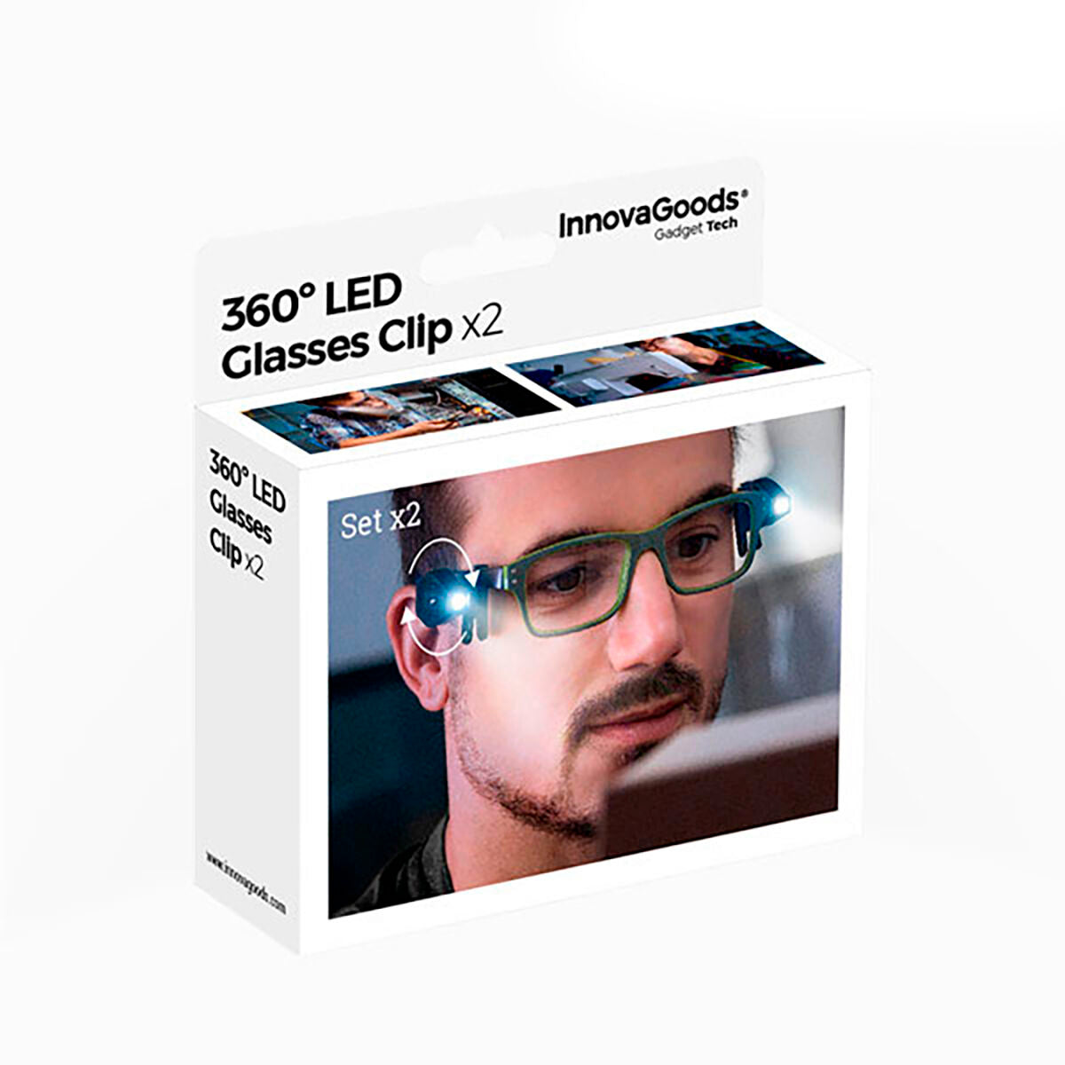 360º LED Glasses Clip InnovaGoods 2 Units